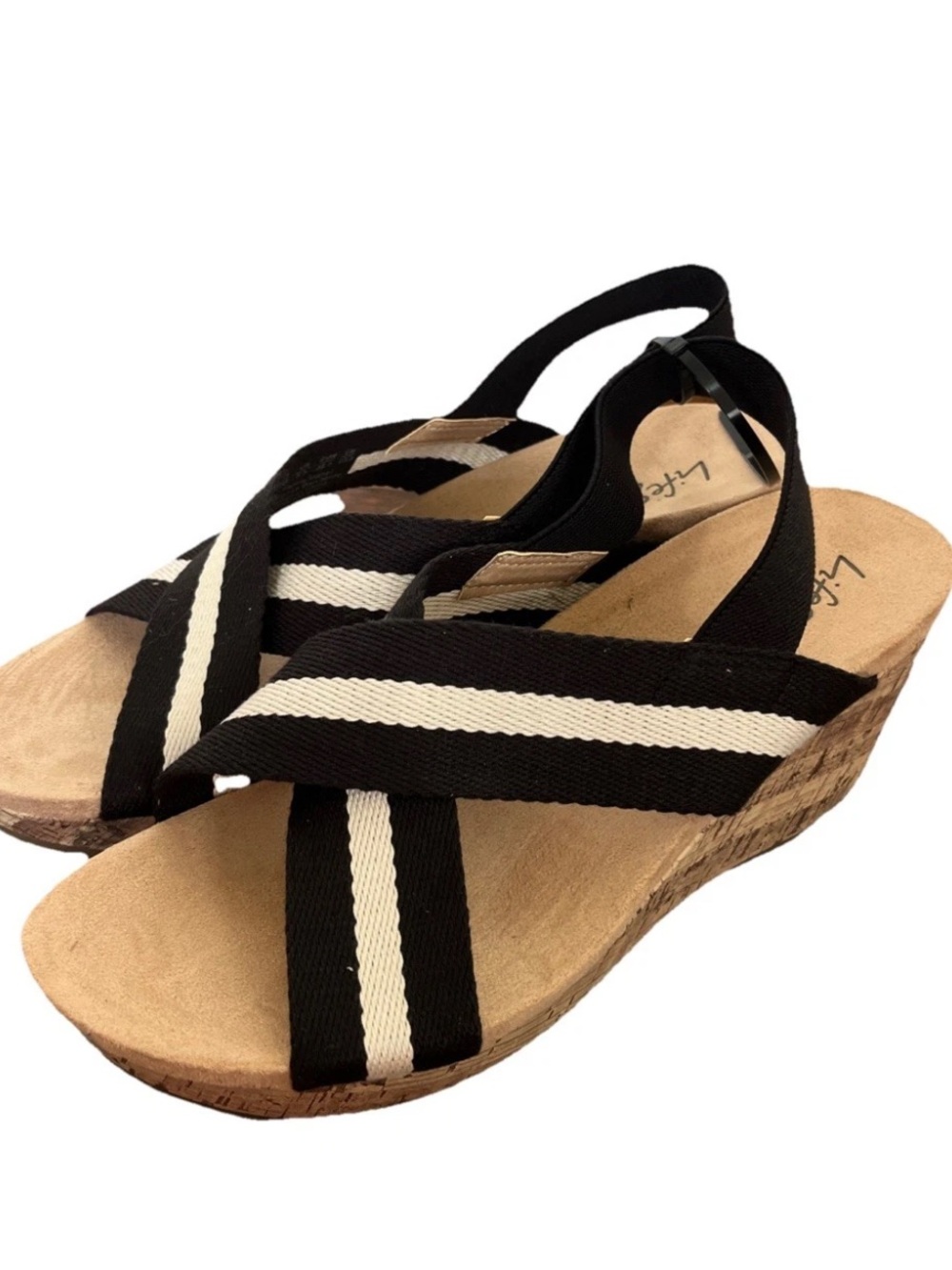Life Stride Dream Big Women's Wedge Slingback Sandals Black Sz 8.5 W
